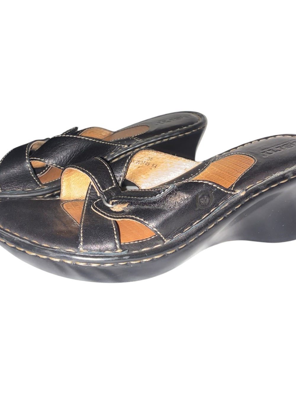 Børn Black Leather Wedge Slide Sandals Euro 38 (US 7.5/8) - Picture 3 of 4